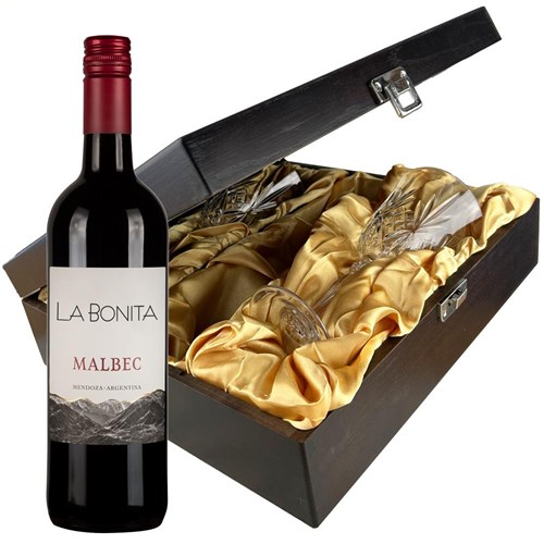 La Bonita Malbec 75cl Red Wine In Luxury Box With Royal Scot Wine Glass